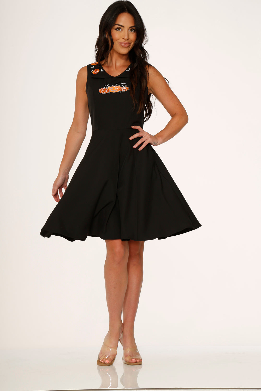 Halloween Pumpkin Embroidery Swing Dress