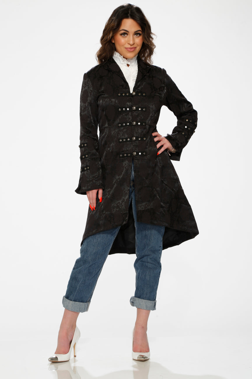 Black Brocade High-low Coat