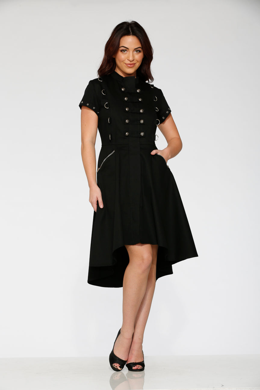 Black Battalion Hi-Lo Swing Dress