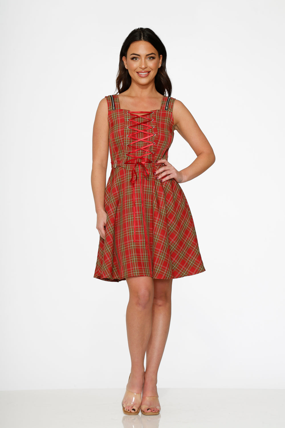 Red Plaid Swing Dress