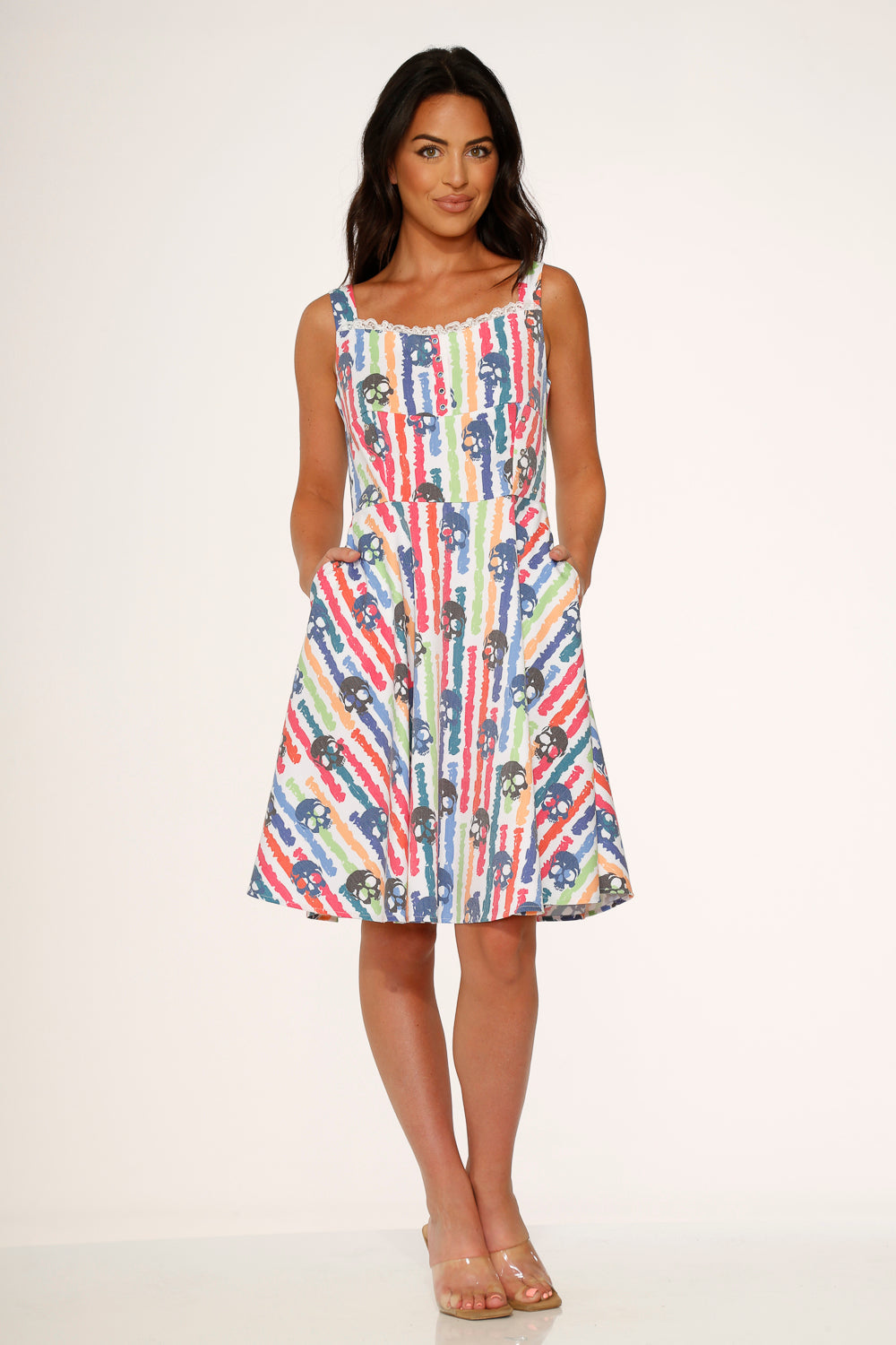White Skulls Rainbow Swing Dress