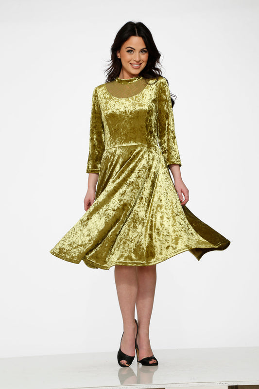 Green Diamond Velvet Swing Dress