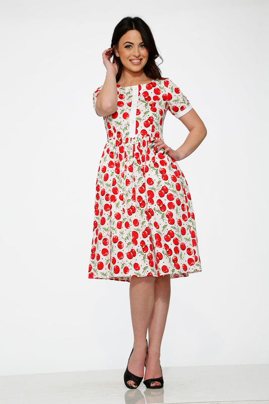 White & Red Cherry Dress
