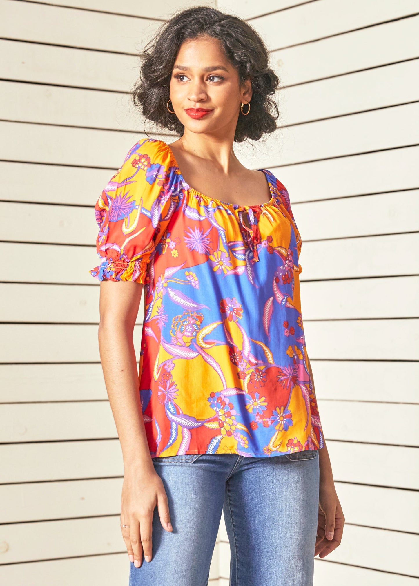 In All My Vibrance Peasant Blouse in Bali Floral