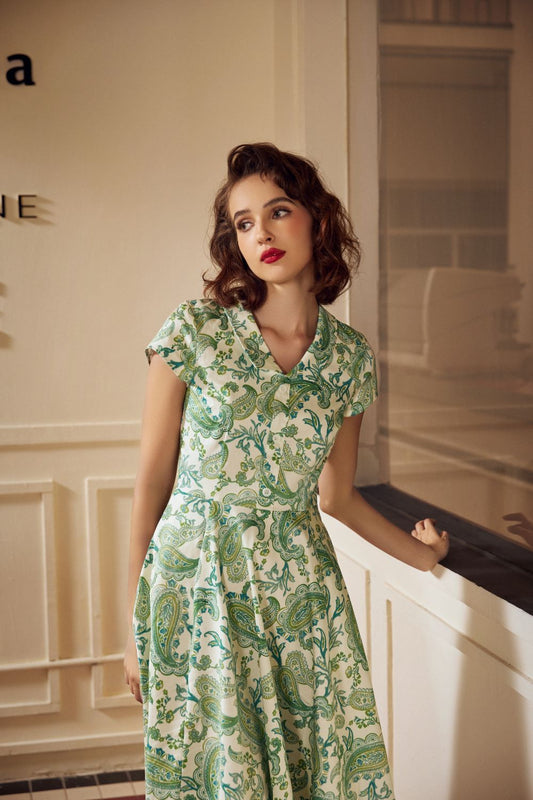 Green Paisley Swing Dress