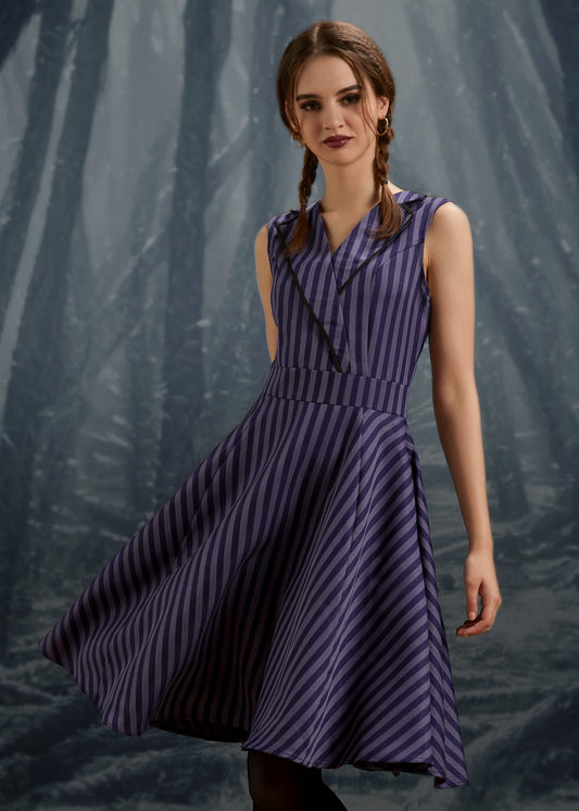 Black & Purple Stripe Swing Dress