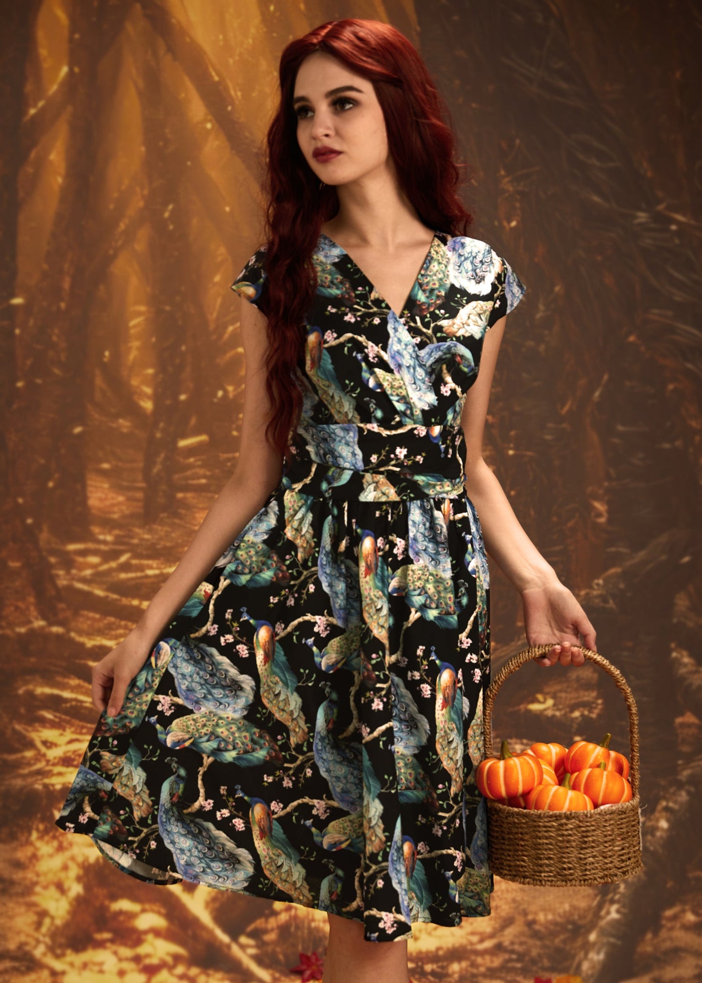 Peacock on Branches Greta Dress