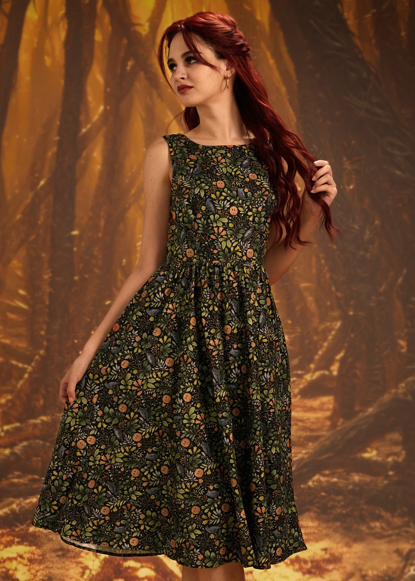 Pumpkin Foliage Midi Dress
