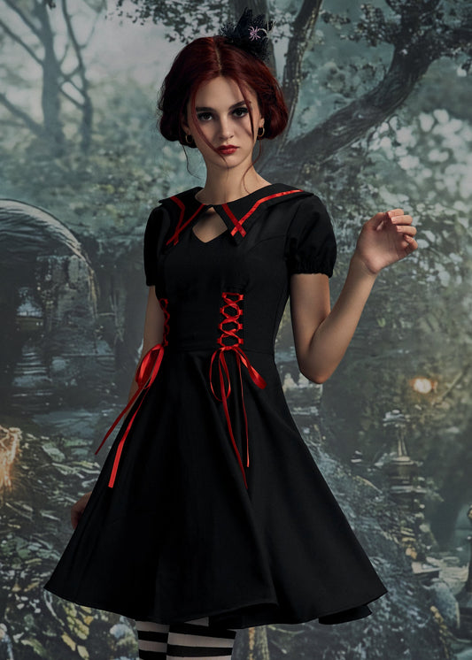 Black & Red Trim Gothic Swing Dress