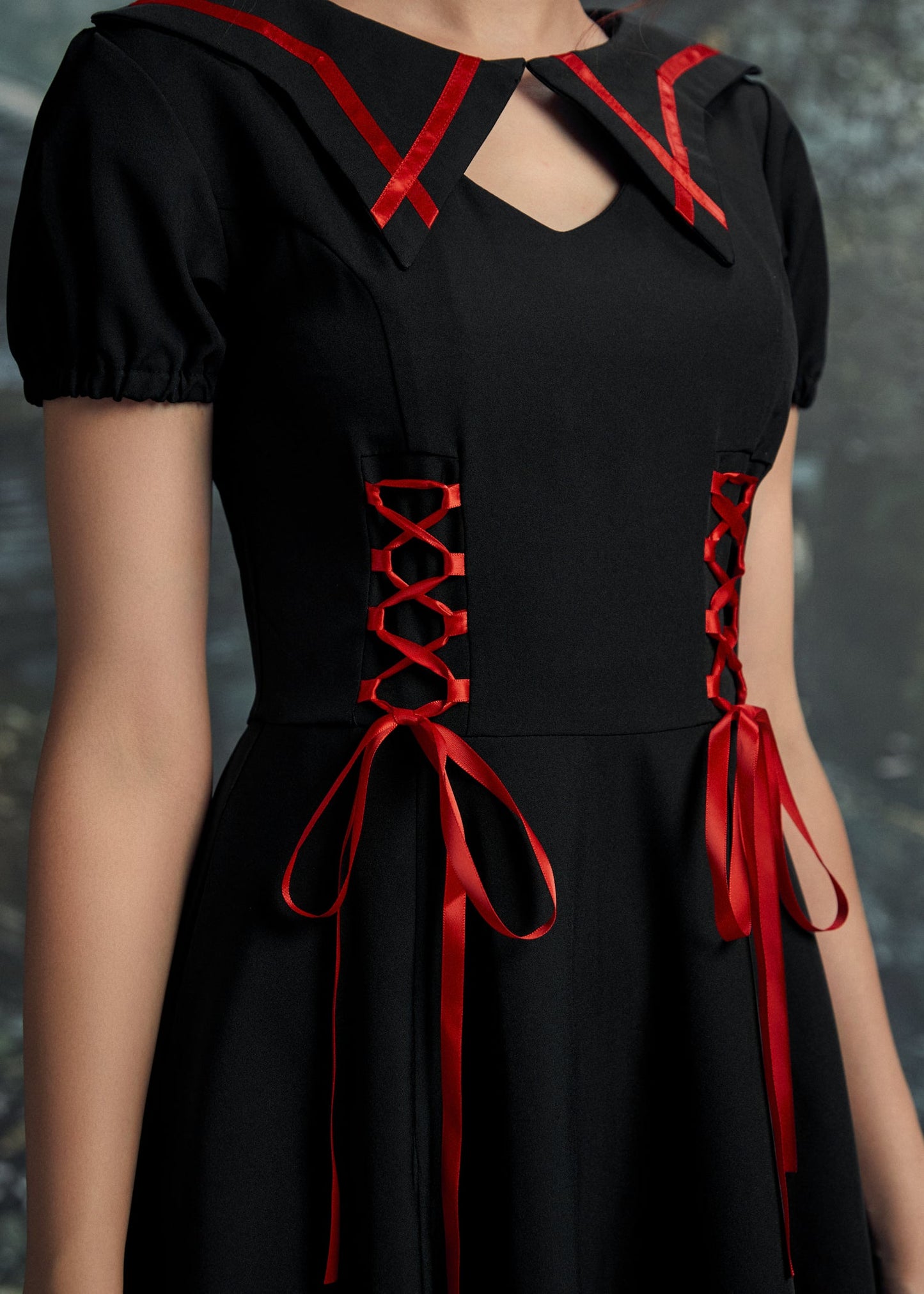 Black & Red Trim Gothic Swing Dress