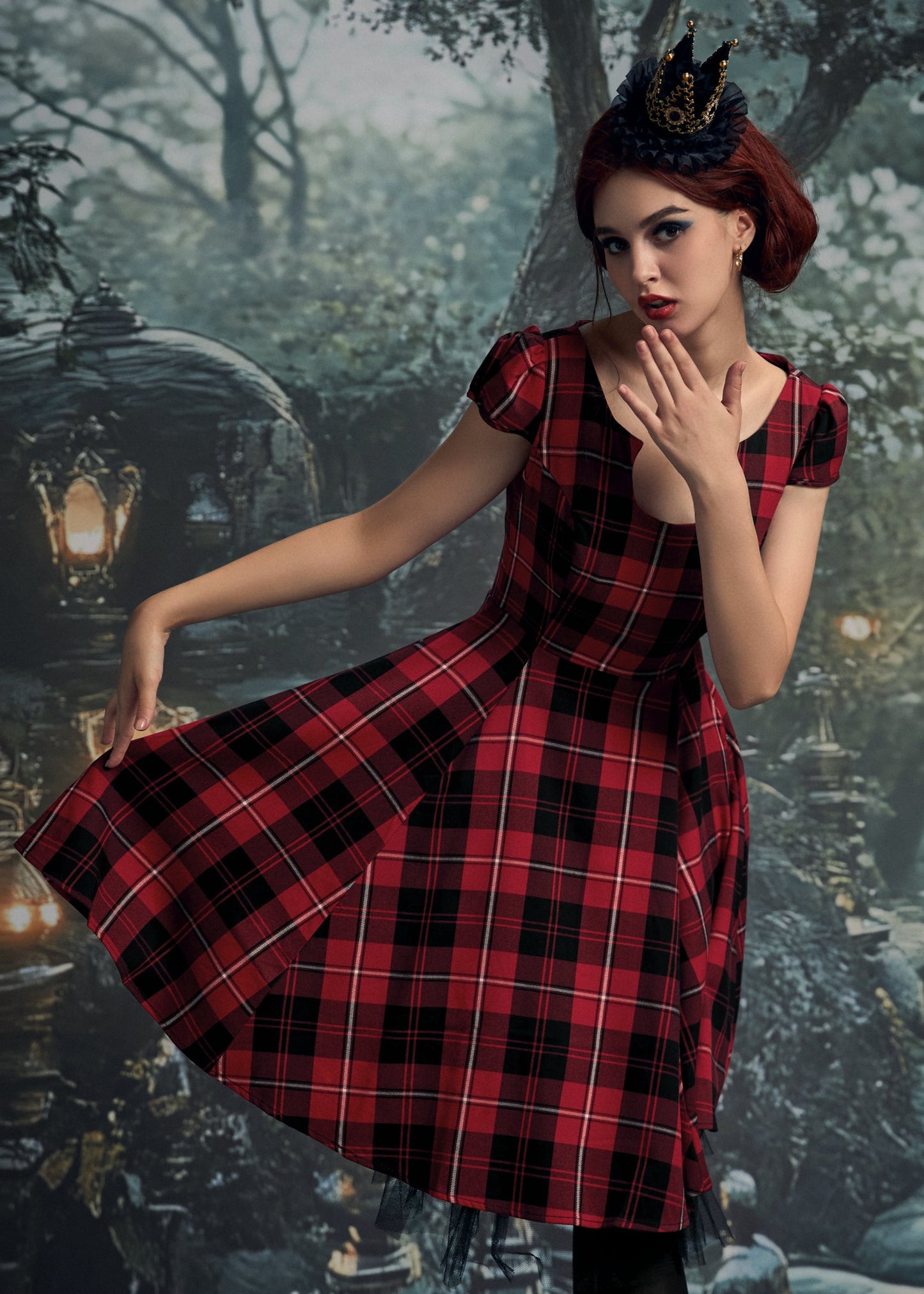 Red Plaid Swing Dress