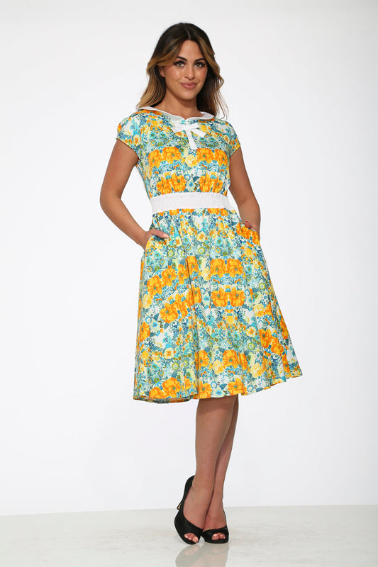Yellow Floral Swing Dress