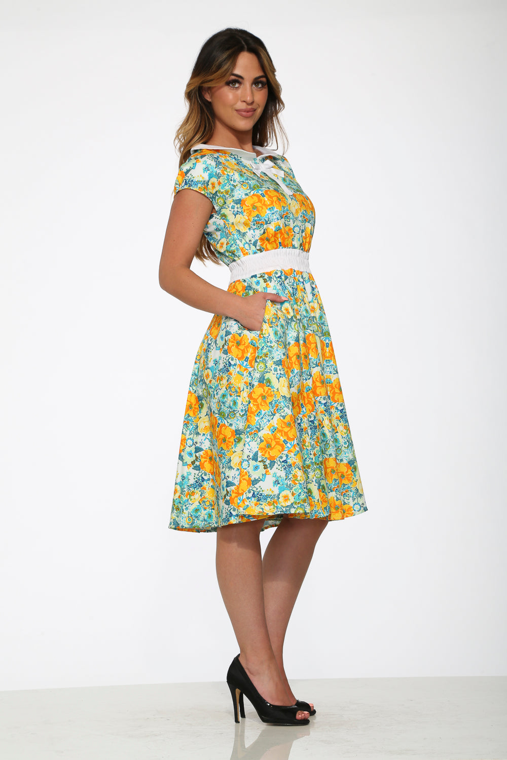 Yellow Floral Swing Dress