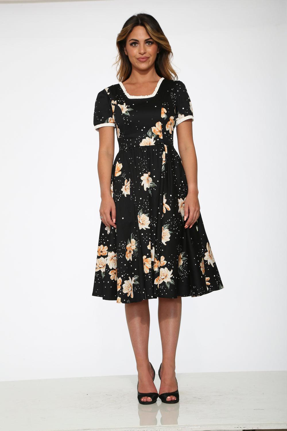 Black & Yellow Floral Swing Dress