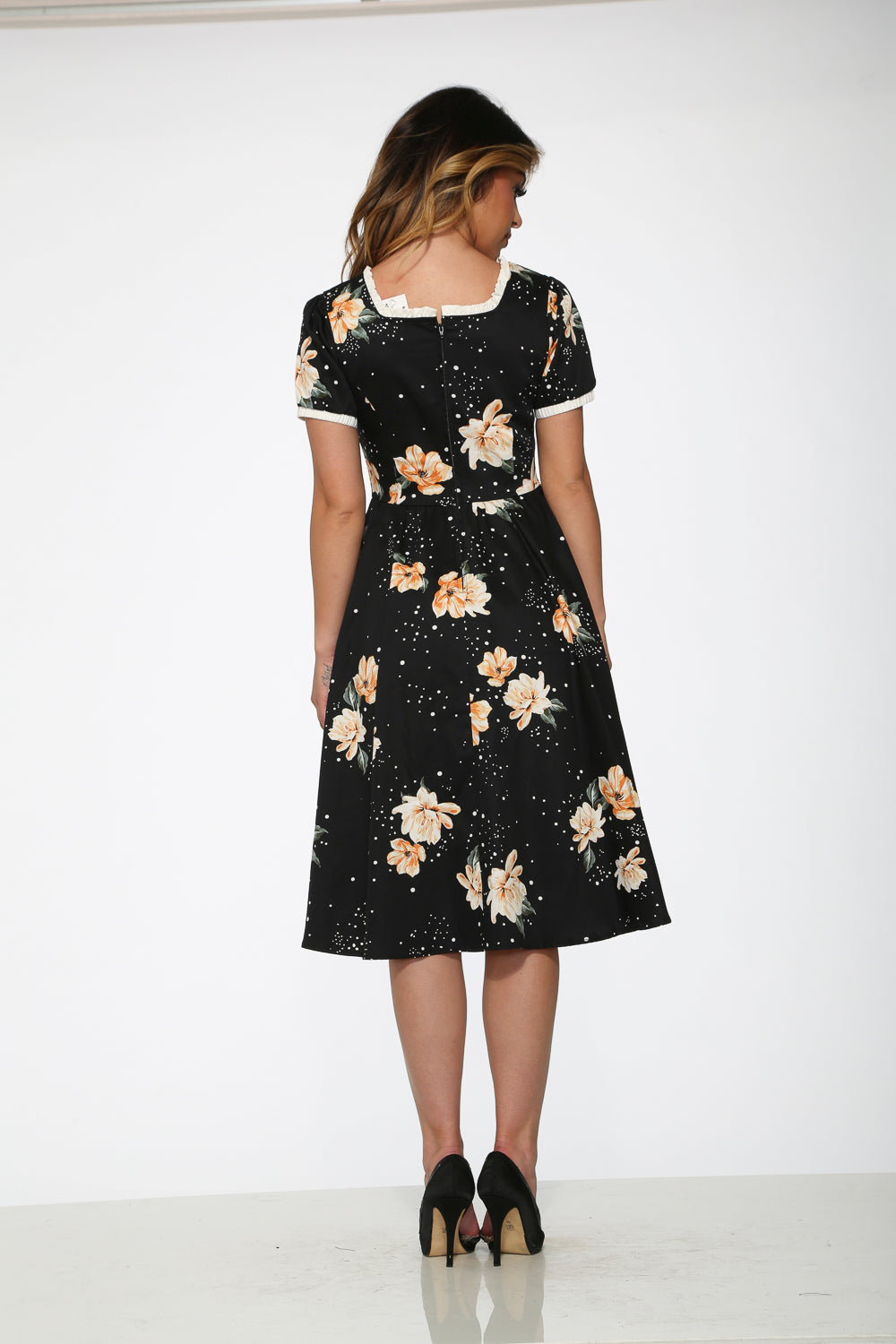 Black & Yellow Floral Swing Dress