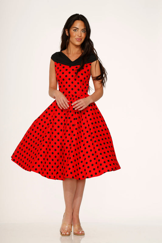 Red & Black Polka Dot Swing Dress