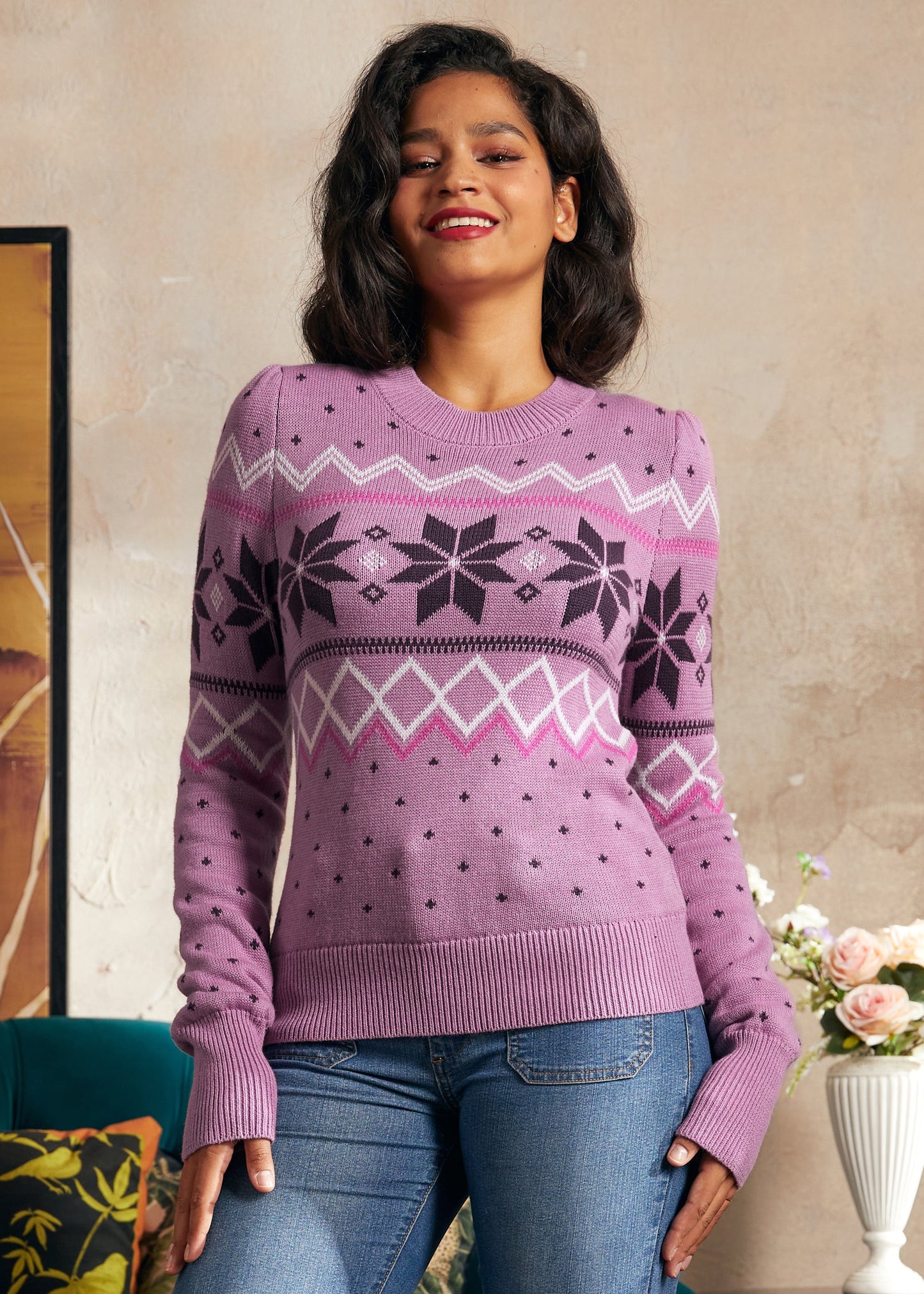 Whimsical Winter Puff Shoulder Sweater