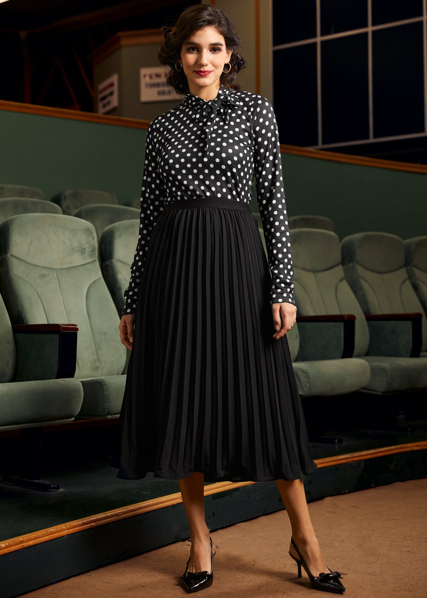 Rydell High Revisited Long Sleeve Tie-Neck Top