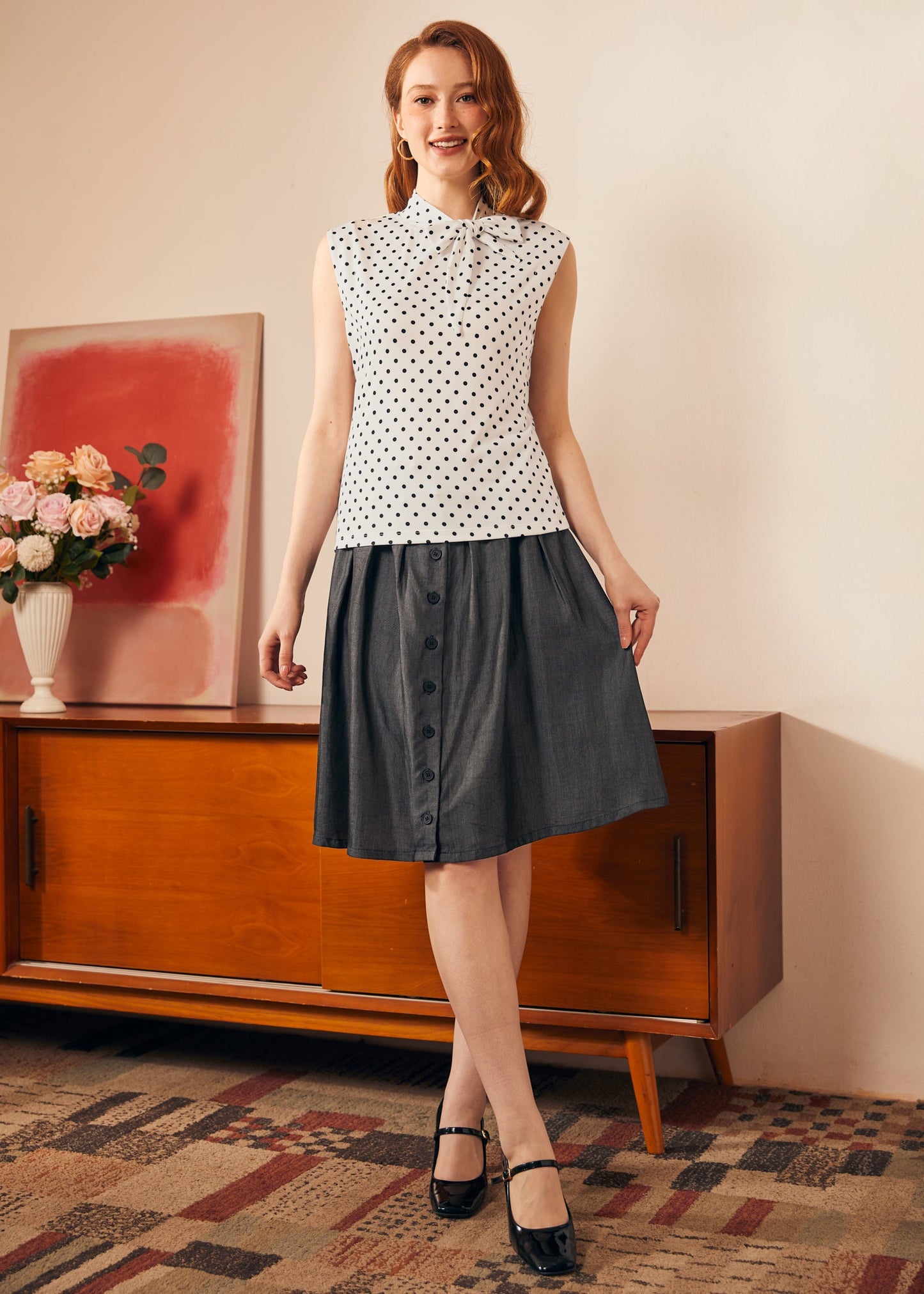 Retro Rendezvous Tie-Neck Top