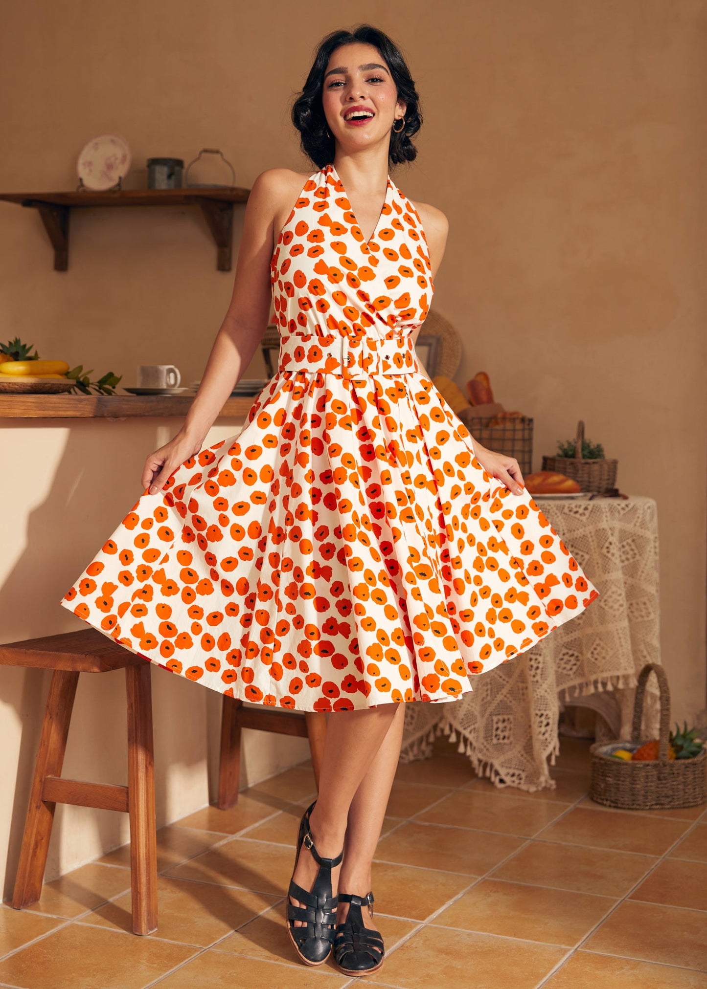 Instant Energy Faux-Wrap Halter Dress