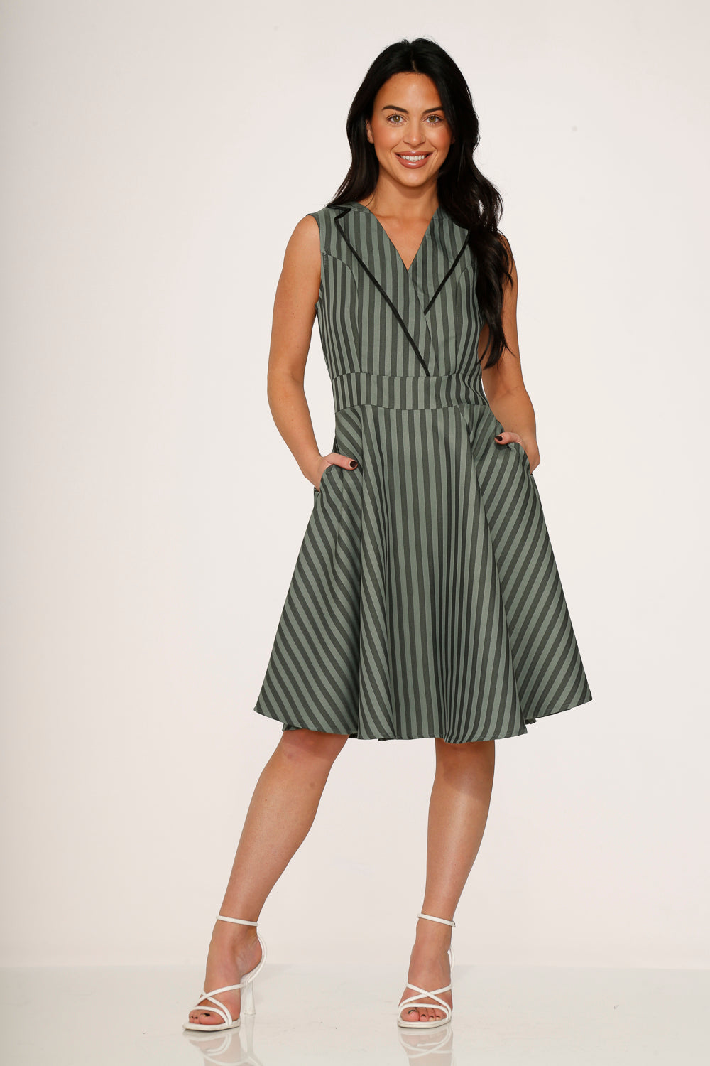 Olive Stripe Swing Dress