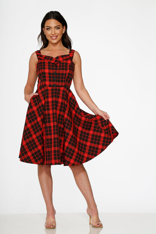 Red Plaid Swing Dress