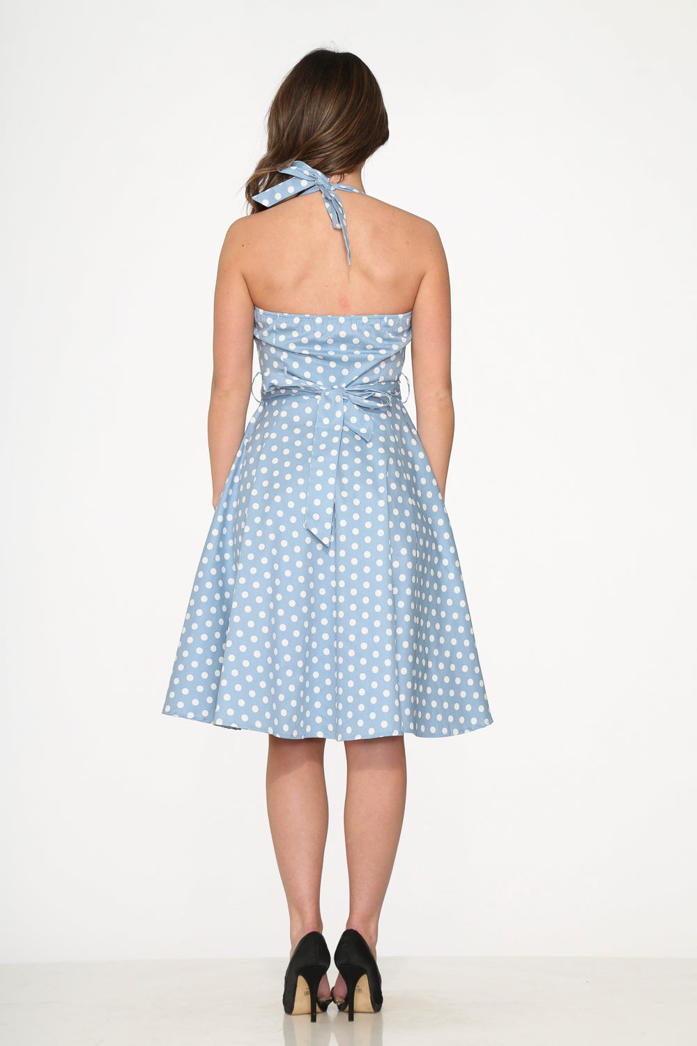 Light Blue & White Polka Dot Swing Dress