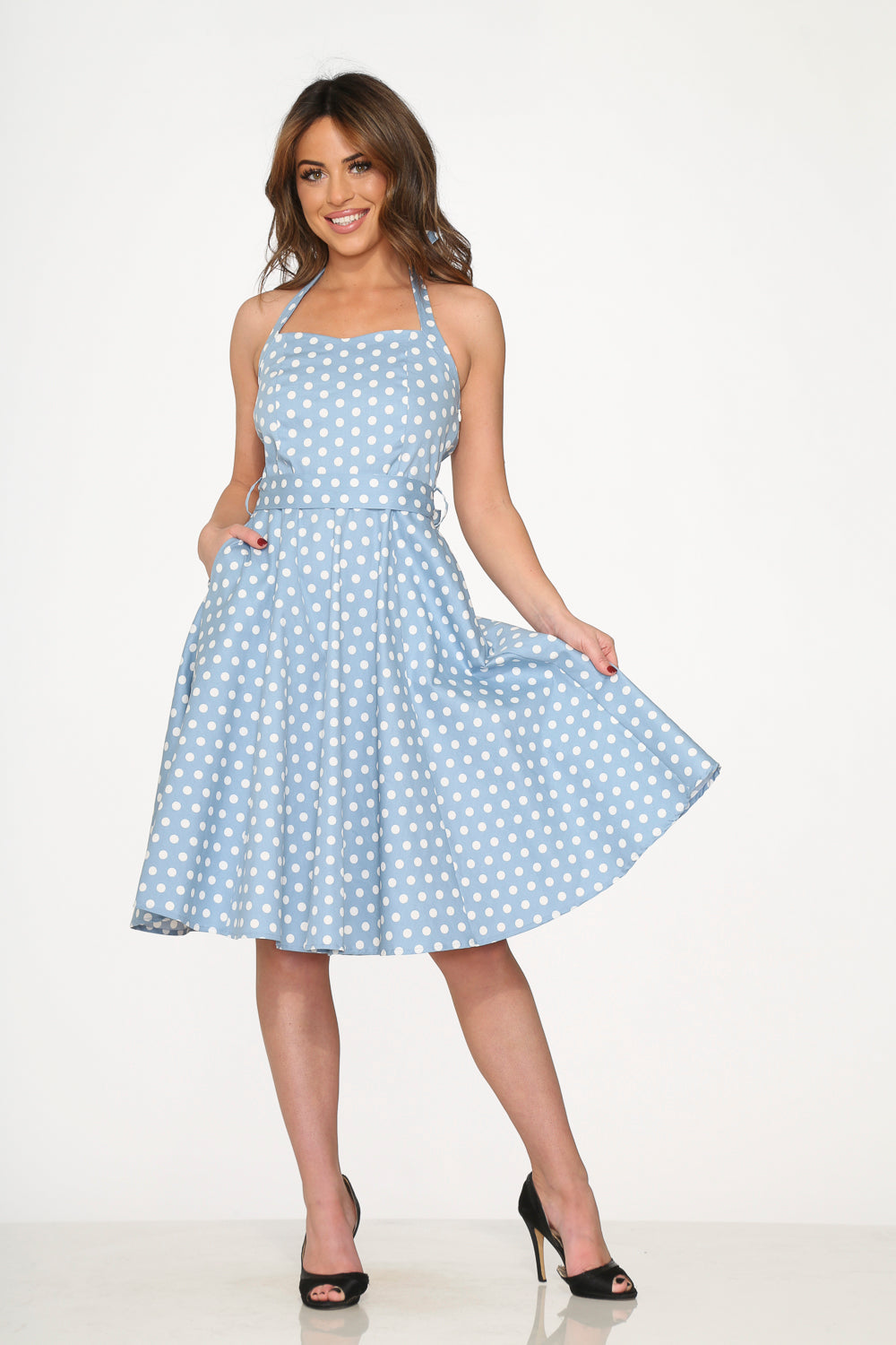 Light Blue & White Polka Dot Swing Dress