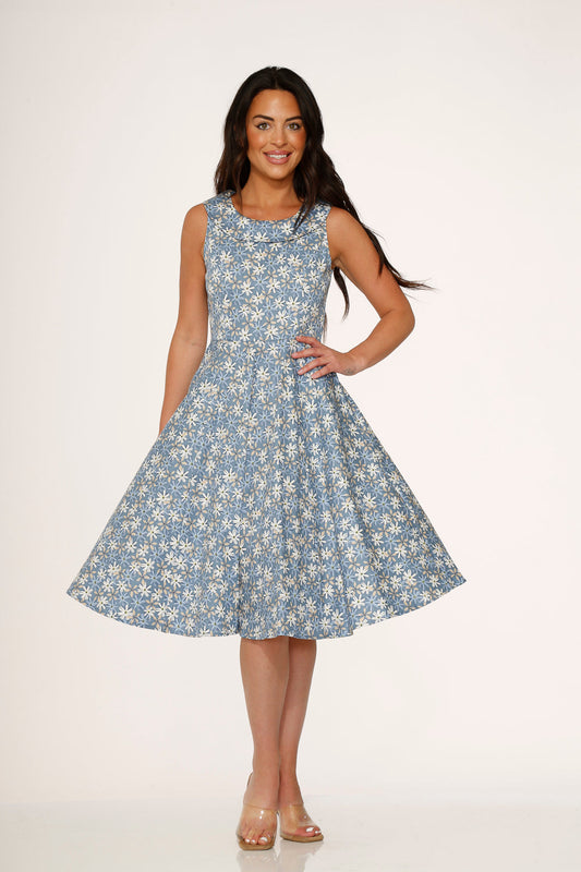 Blue Daisy Floral Swing Dress
