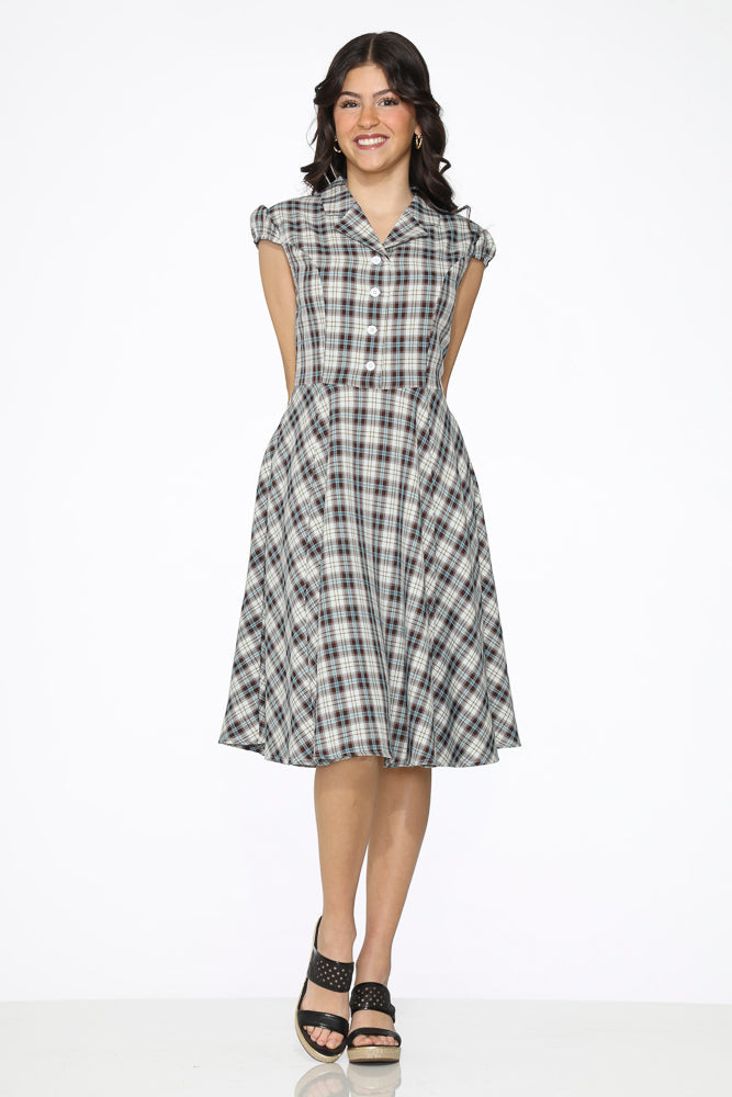 Brown & Blue Plaid Swing Dress