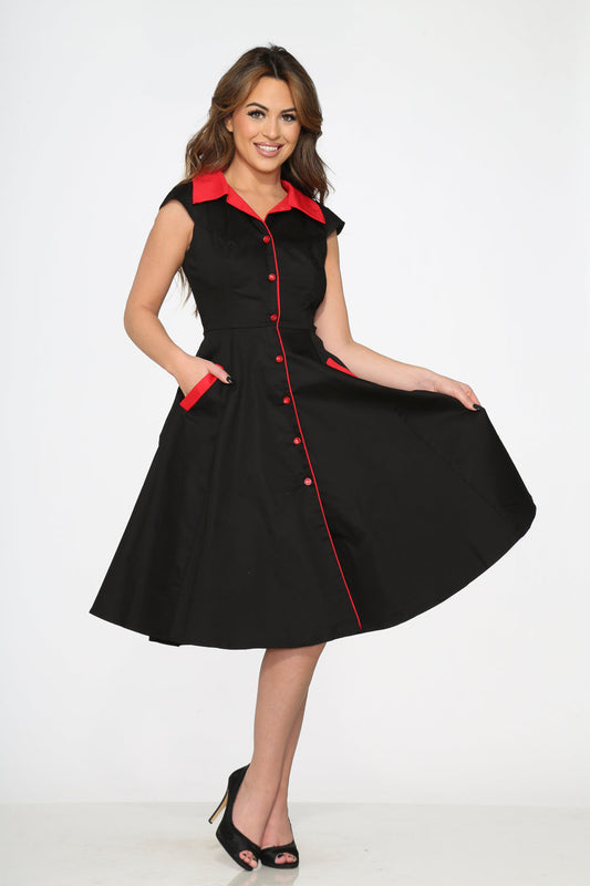 Black Red Trim Swing Dress