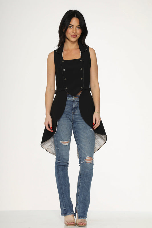Black & Beige Pin Dot Vest