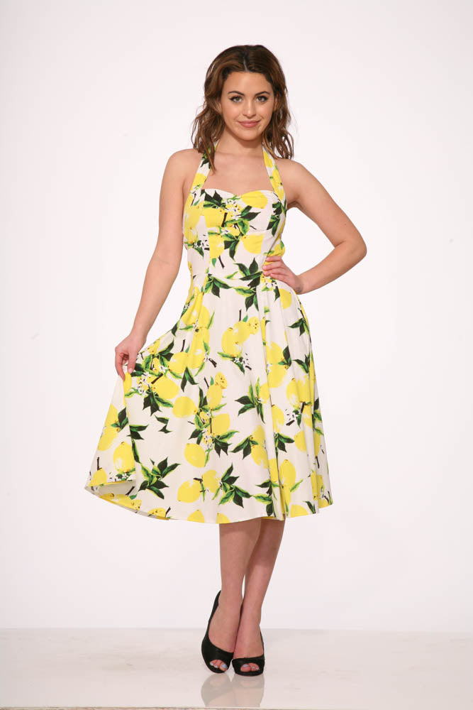 White Lemon Halter Swing Dress