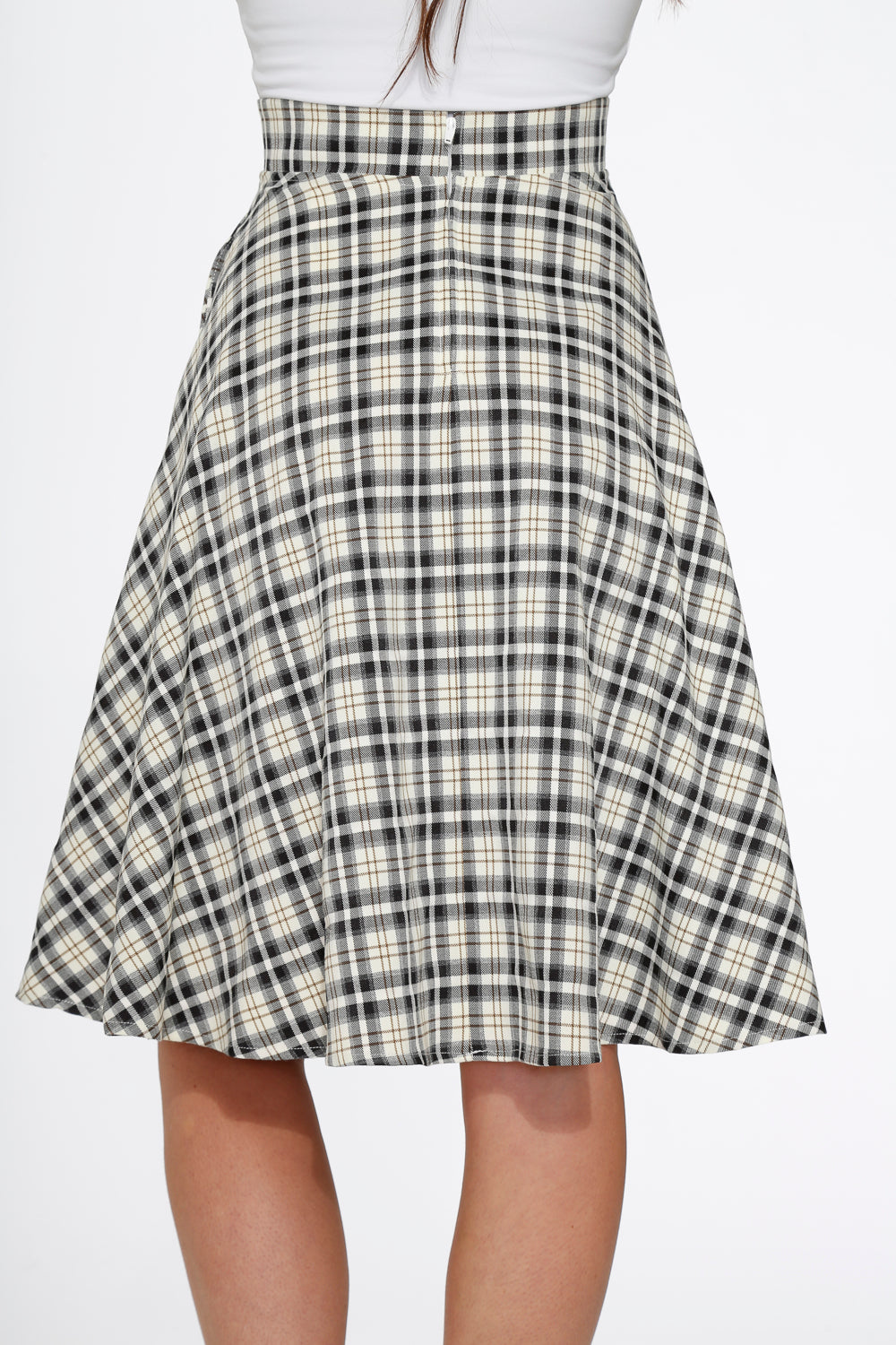 Off White Plaid Swing Skirt