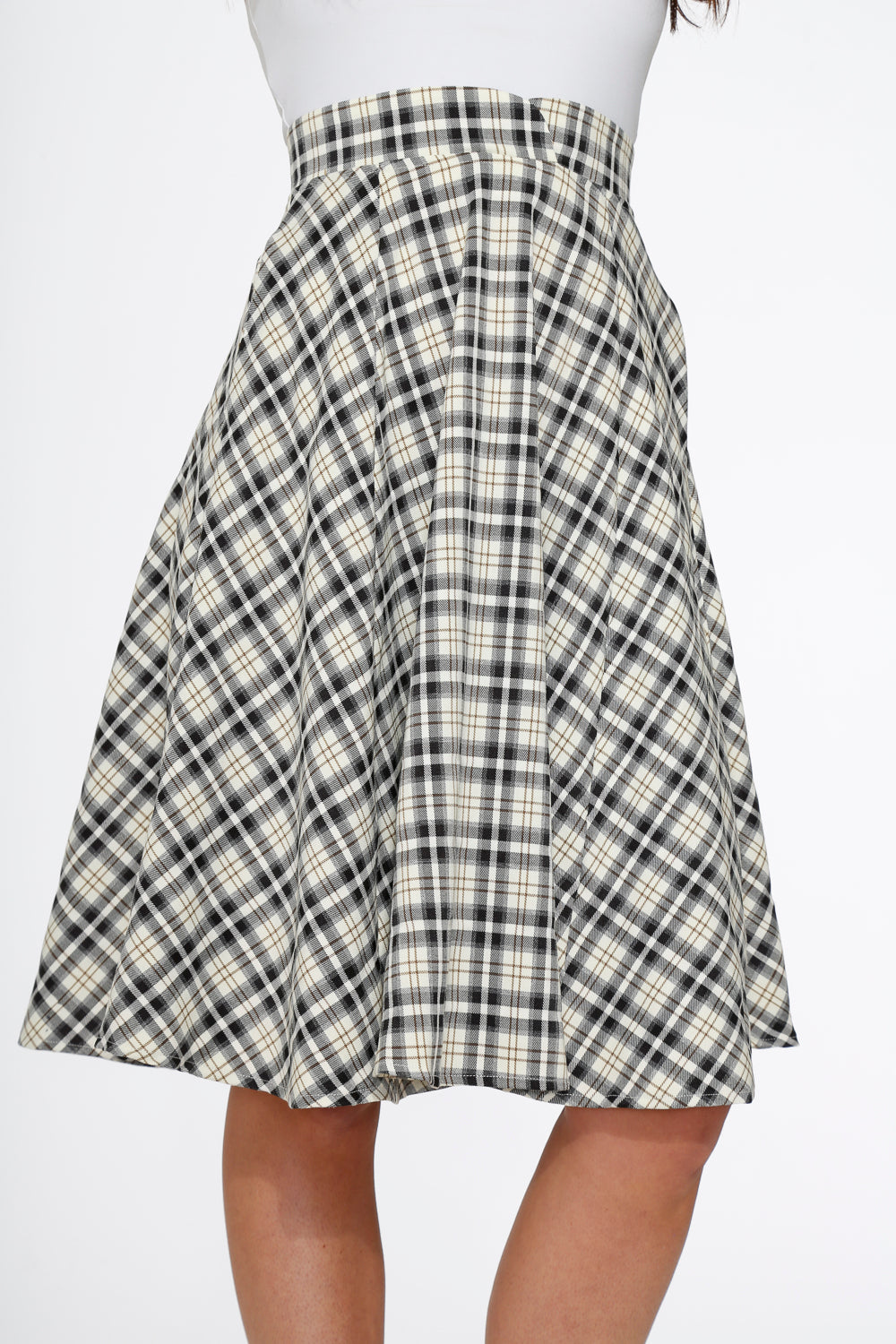 Off White Plaid Swing Skirt