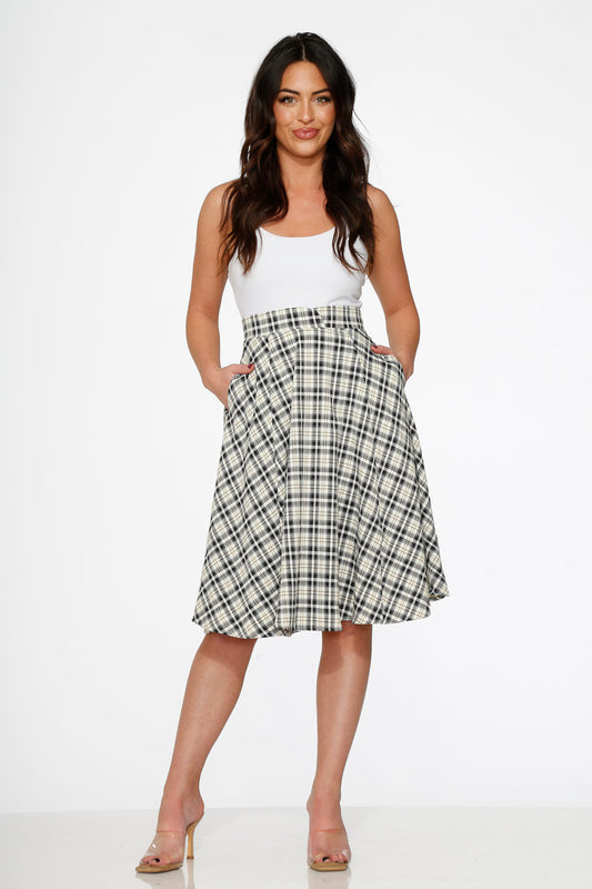 Off White Plaid Swing Skirt