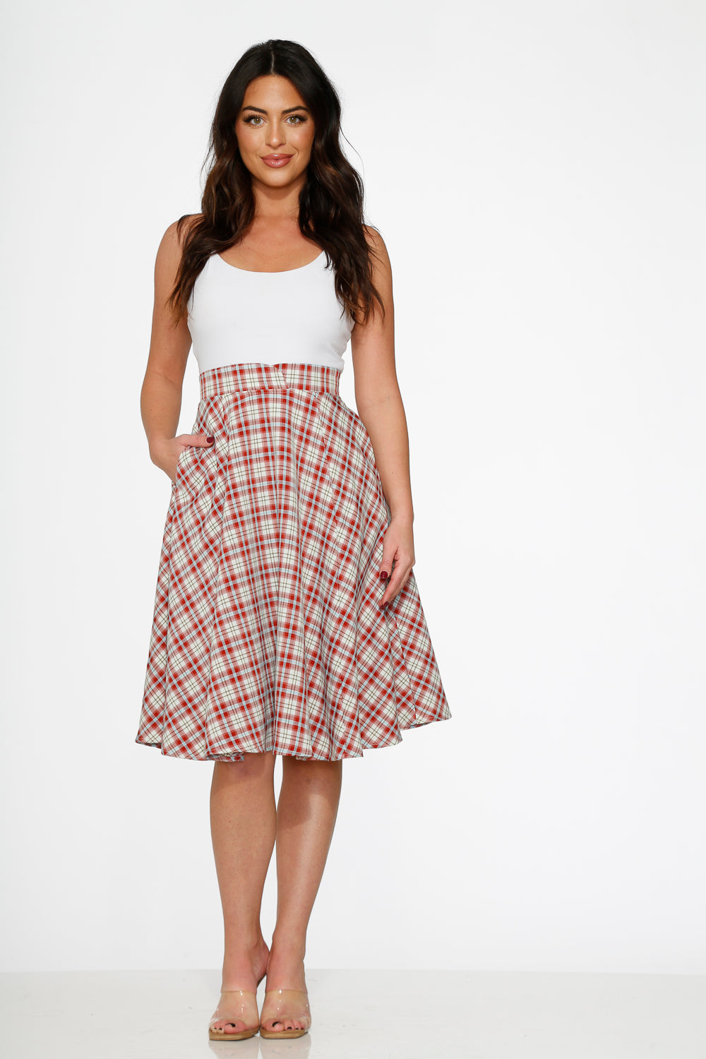 Red Plaid Swing Skirt