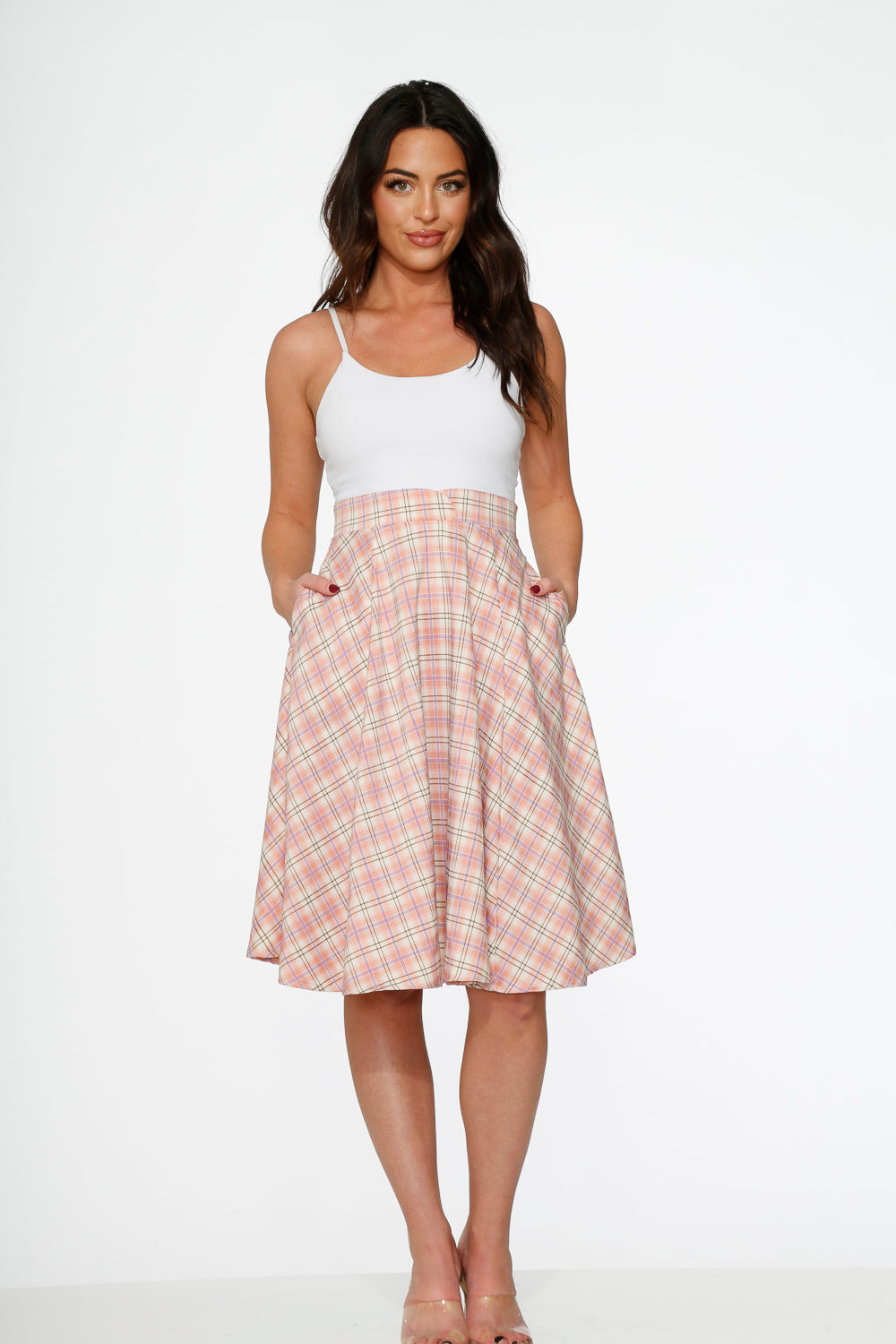 Pink Plaid Swing Skirt