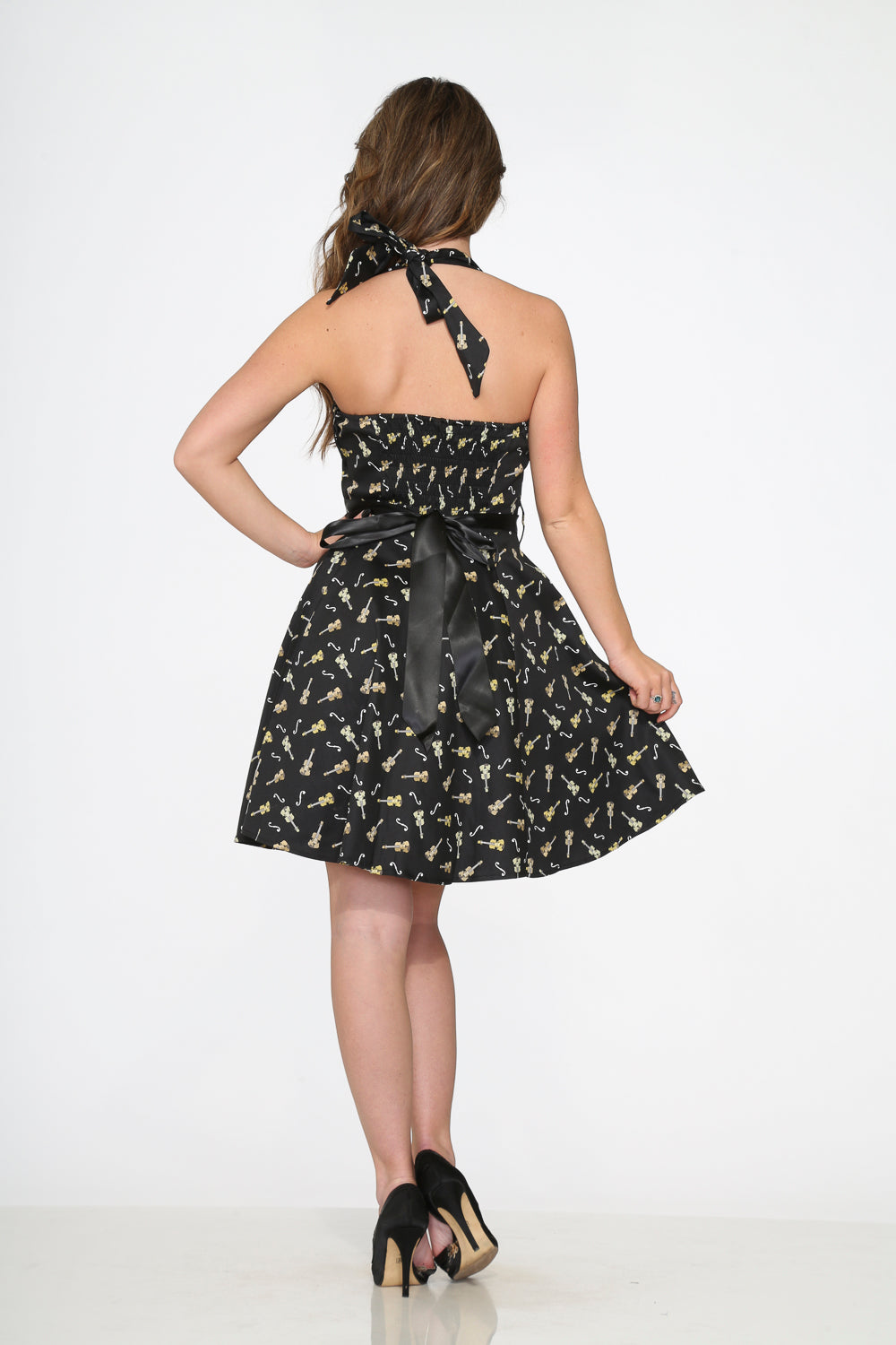 Black Violin Halter Swing Dress