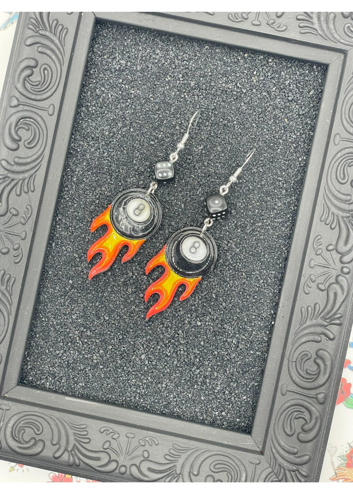 Tattoo Love Flaming 8 Ball Earrings