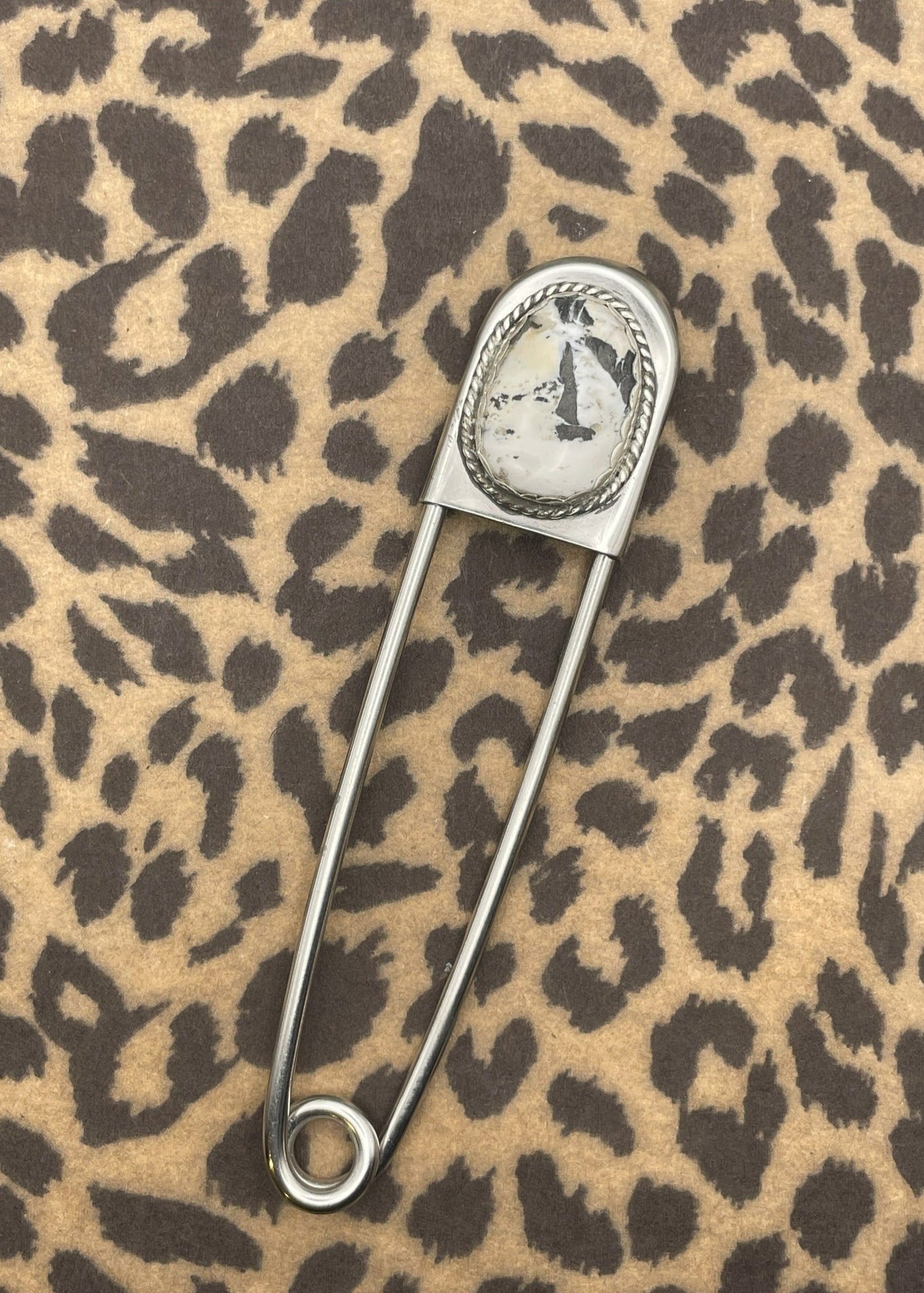 White Buffalo Turquoise Jumbo Safety Pin Keychain