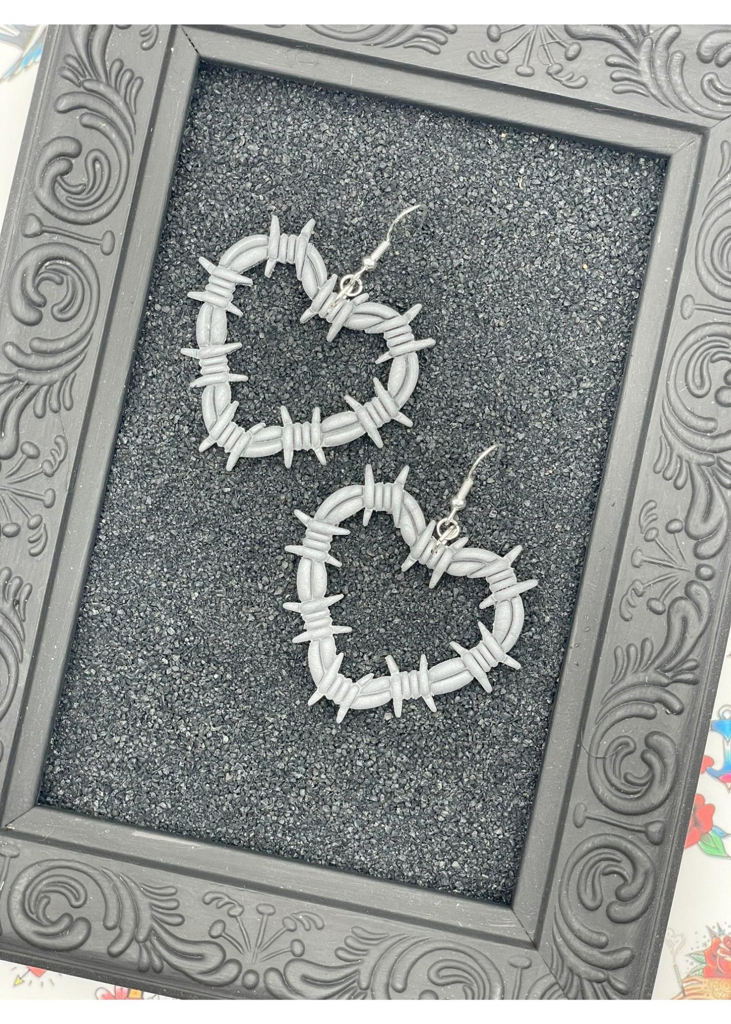 Tattoo Love Barbed Wire Heart Earrings