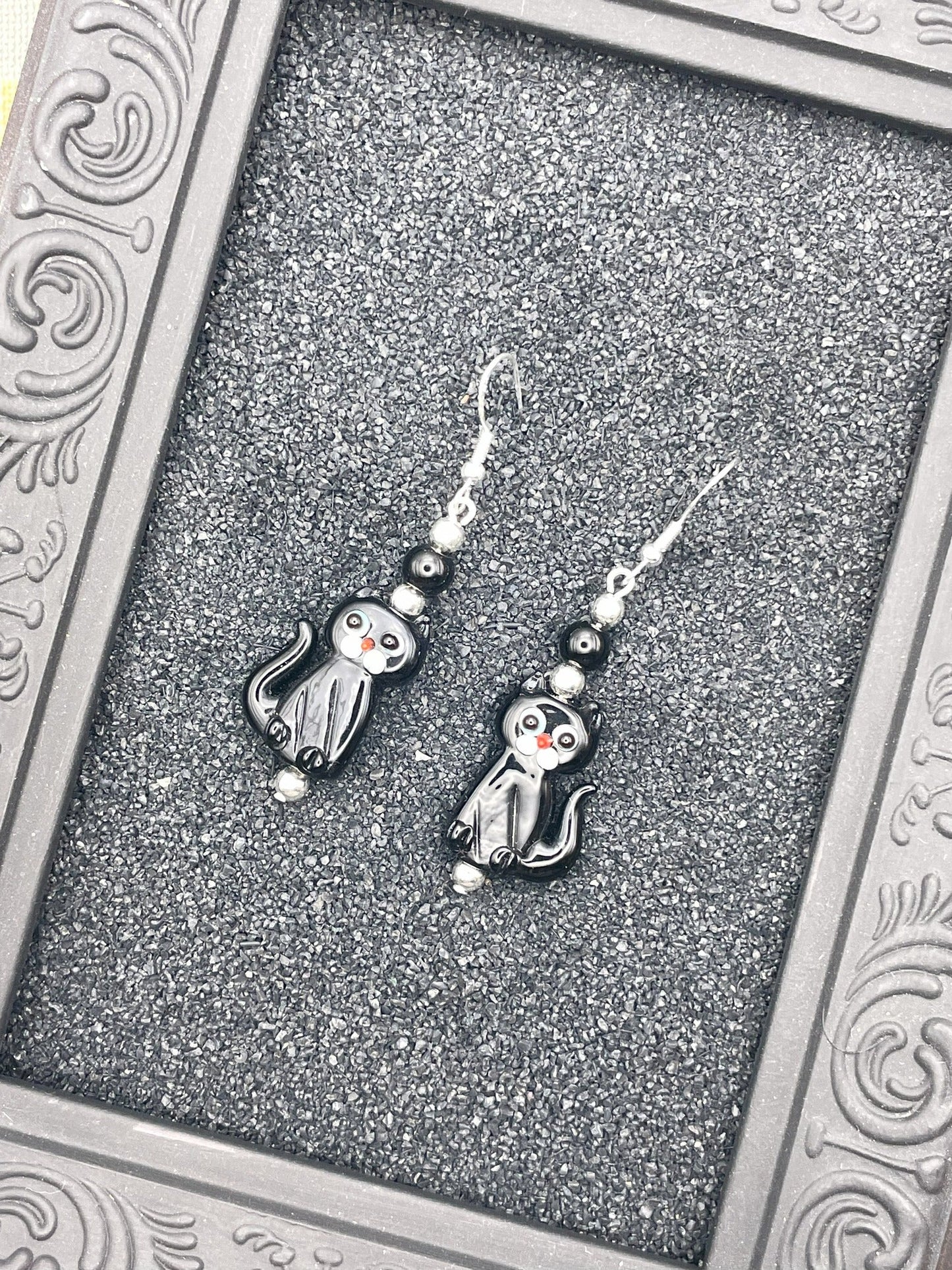 Salem Glass Bead Black Cat Earrings