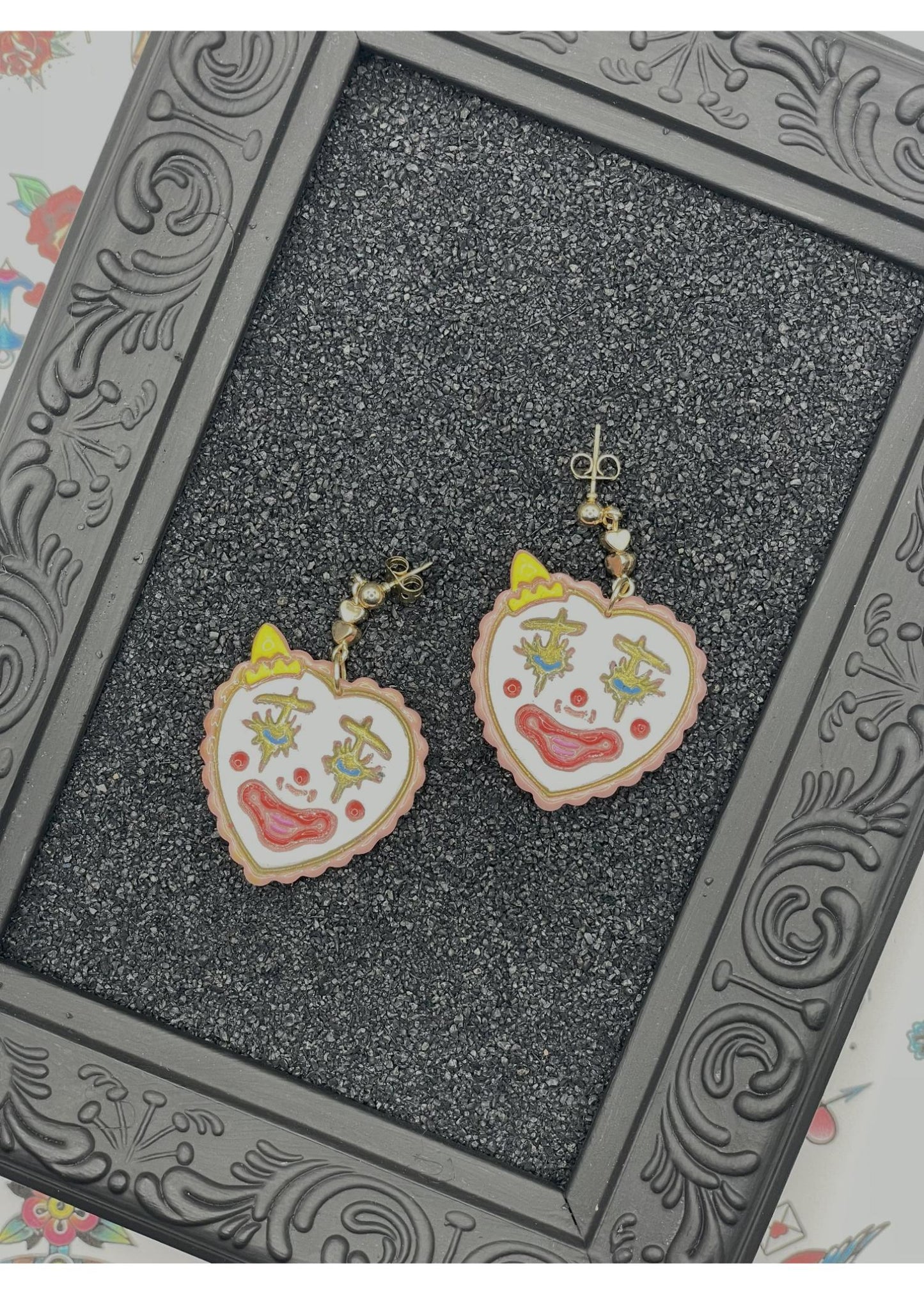 Tattoo Love Clown Heart Earrings