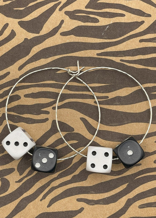Sterling Silver Dice Hoop Earrings