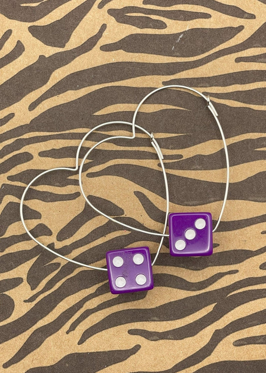 Sterling Silver Dice Heart Hoop Earrings