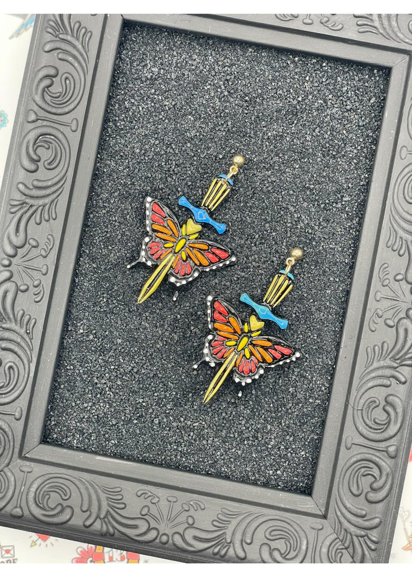 Tattoo Love Butterfly Dagger Earrings