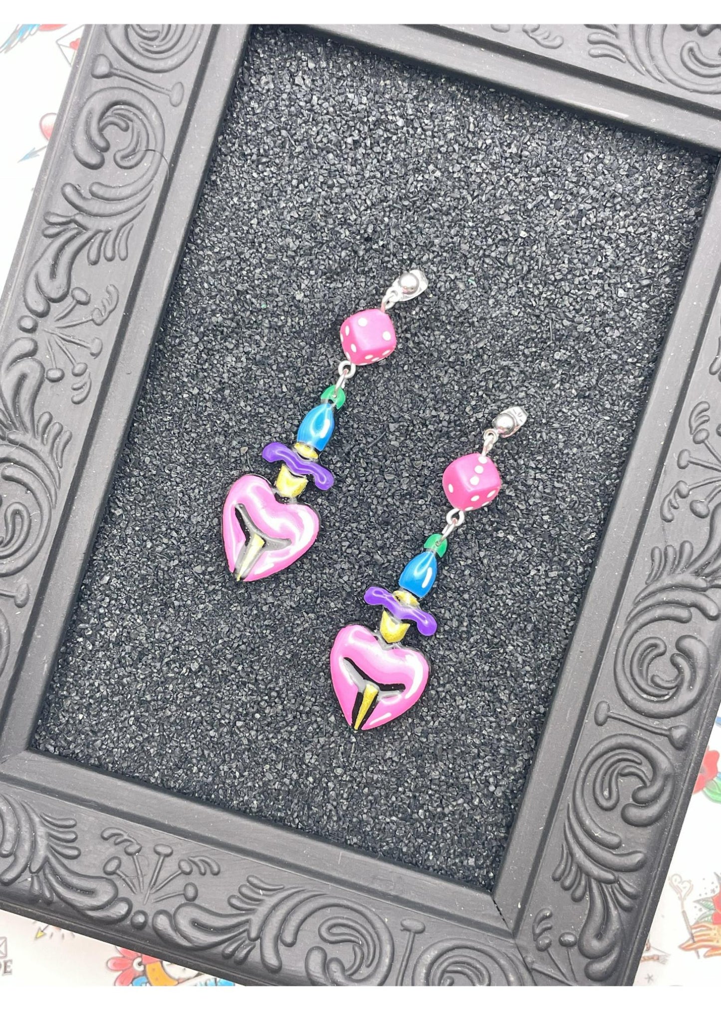 Tattoo Love Heart Dagger Earrings