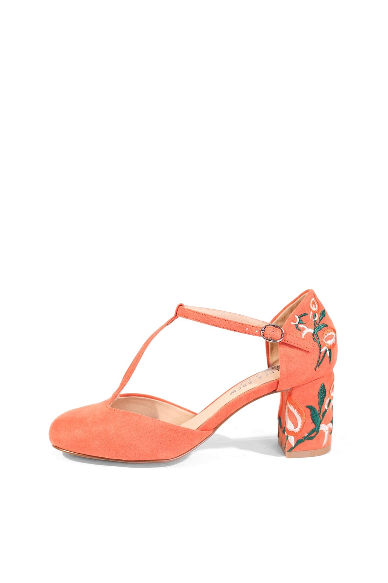 Frenchie T-Strap Embroidered Heels