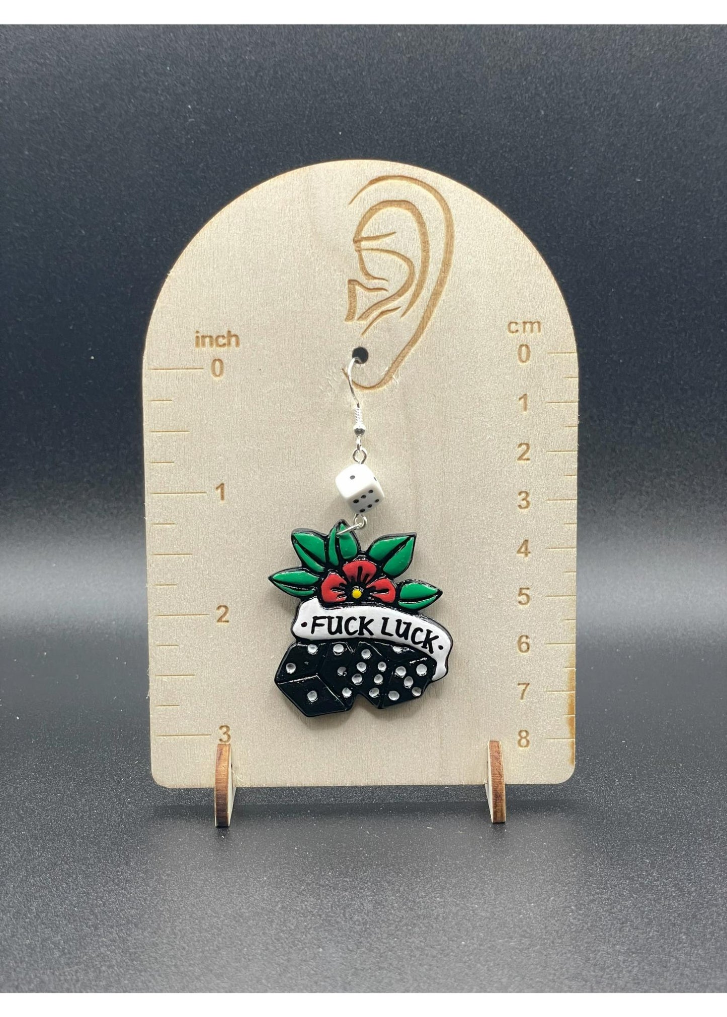 Tattoo Love F*ck Luck Dice Earrings